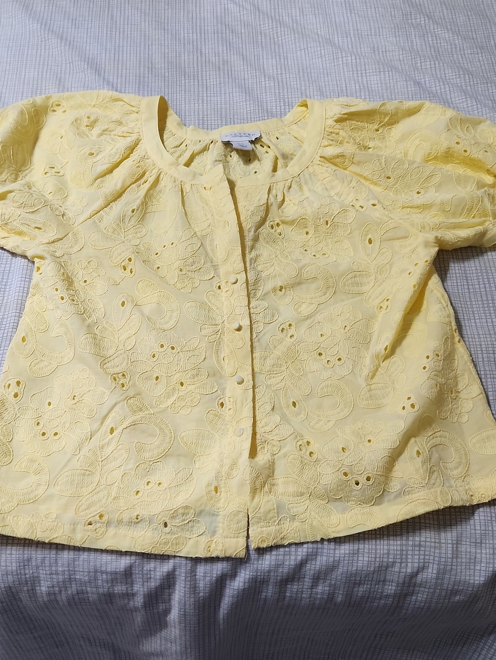 Calypso St. Barth Pale Yellow Eyelet Button-Front Blouse